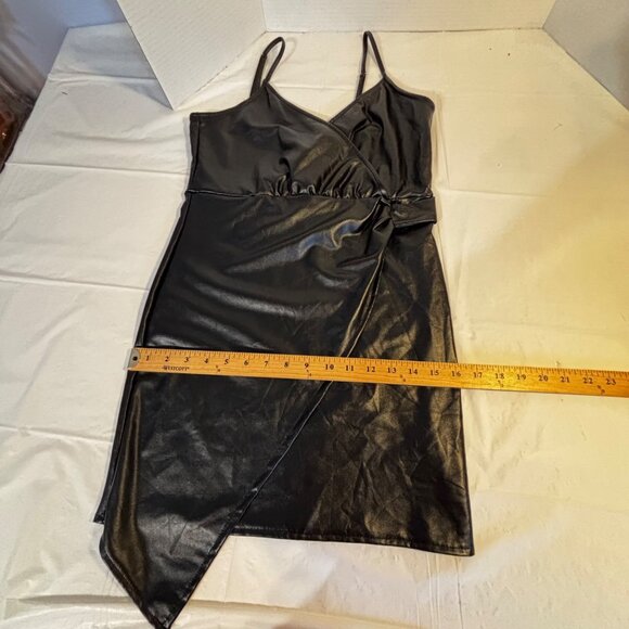 Zaful Black Faux Leather Asymmetrical Mini Dress w/Adjustable Straps Size 8 - Picture 11 of 11